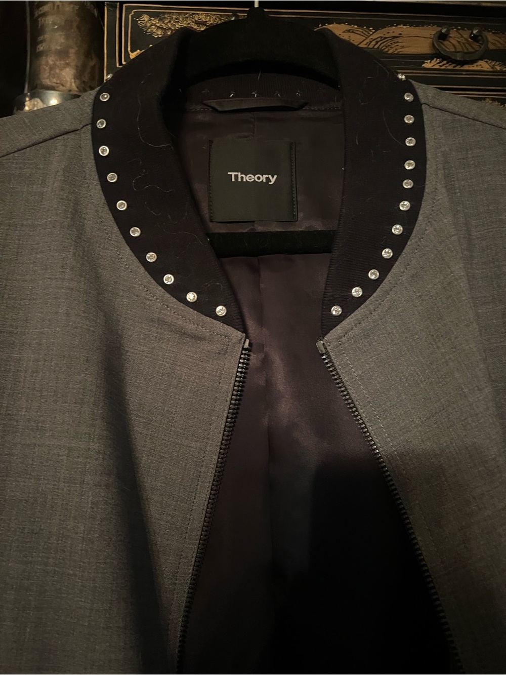 Theory Gray Jacket with Black Studded Collar